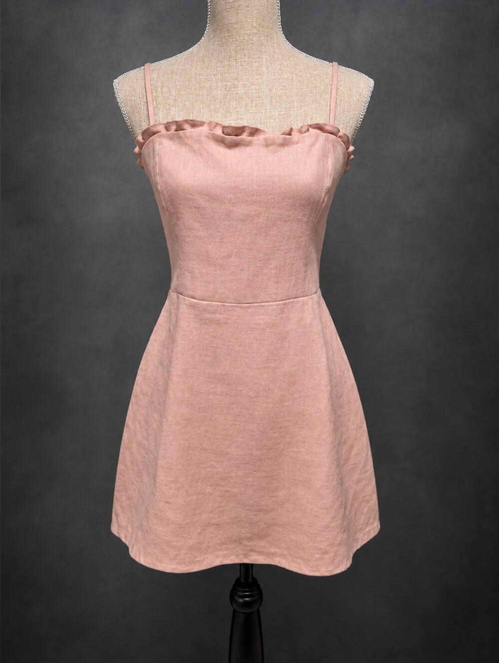 Reformation Ava Ruffle Linen Mini Dress Dusty Rose Pink Size 10